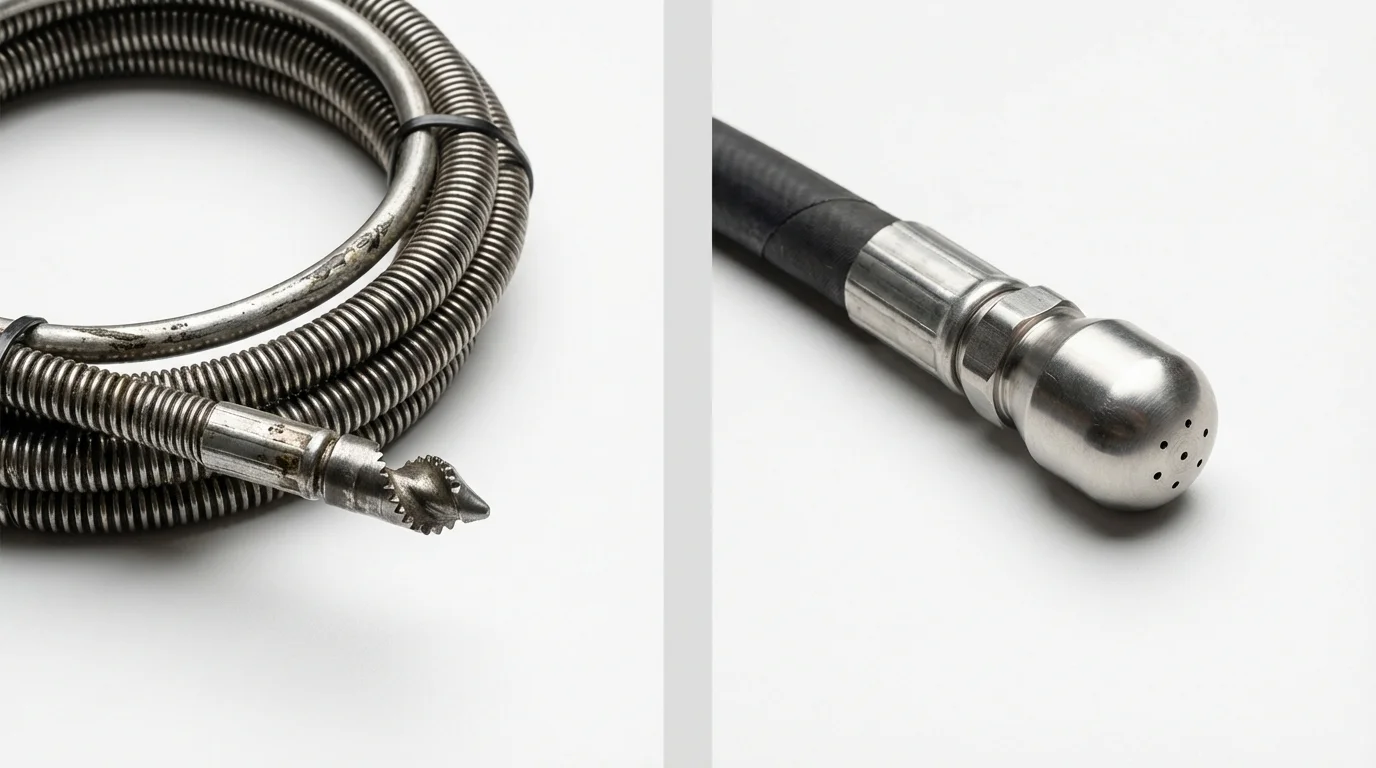 Drain snake cable and hydro jetting nozzle used for drain cleaning in Monterey, VA
