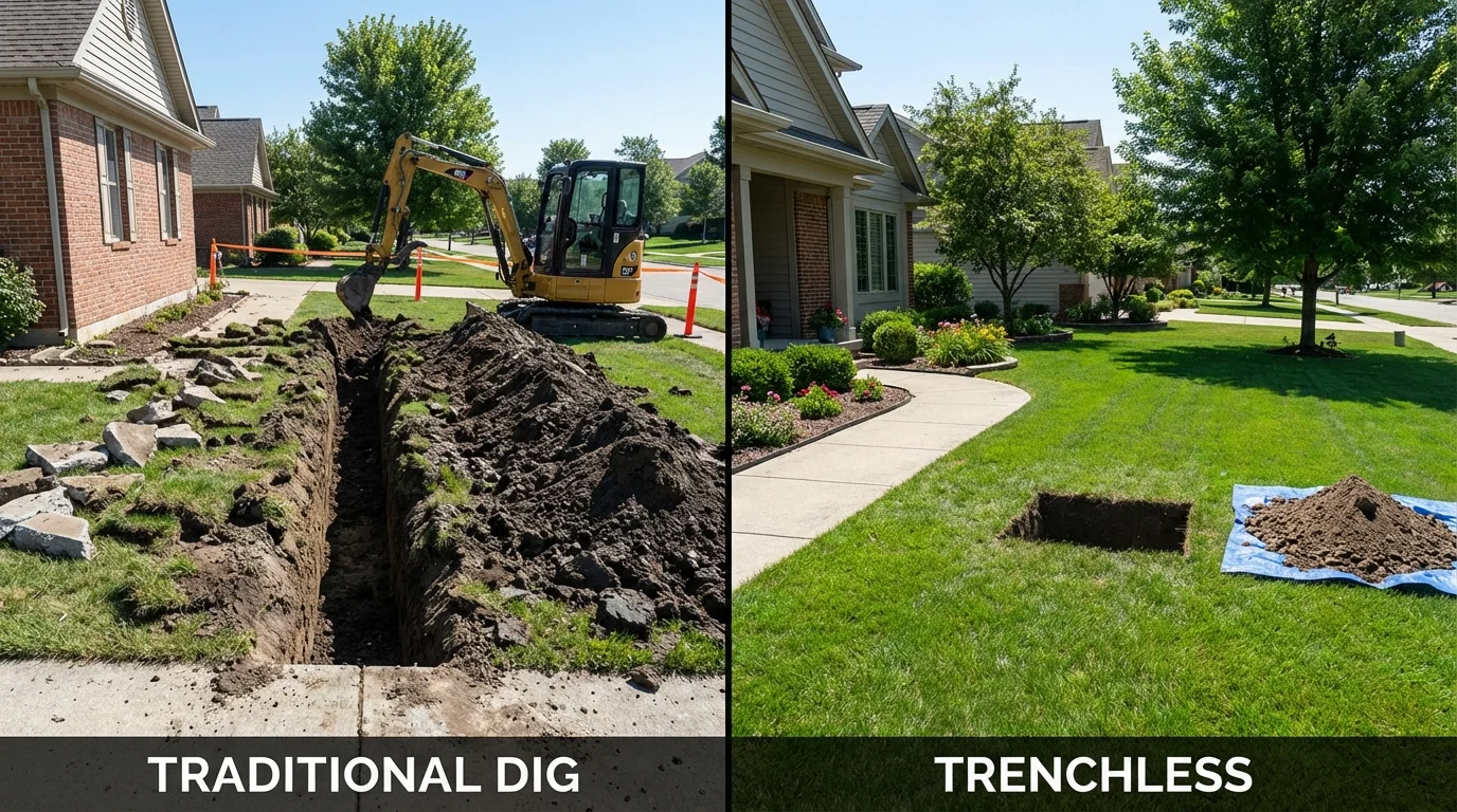 Trenchless sewer repair with minimal yard damage versus traditional excavation in Monterey, VA